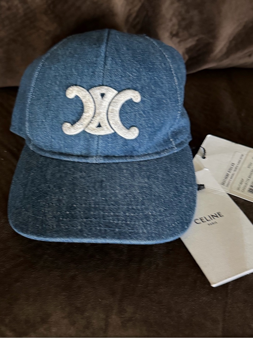 Celine Blue Denim Baseball Cap with White Logo